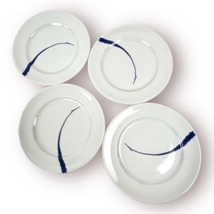 Royal Doulton Fine China Saturn Cafe Pattern Salad Plates 9" Blue on White Set/4